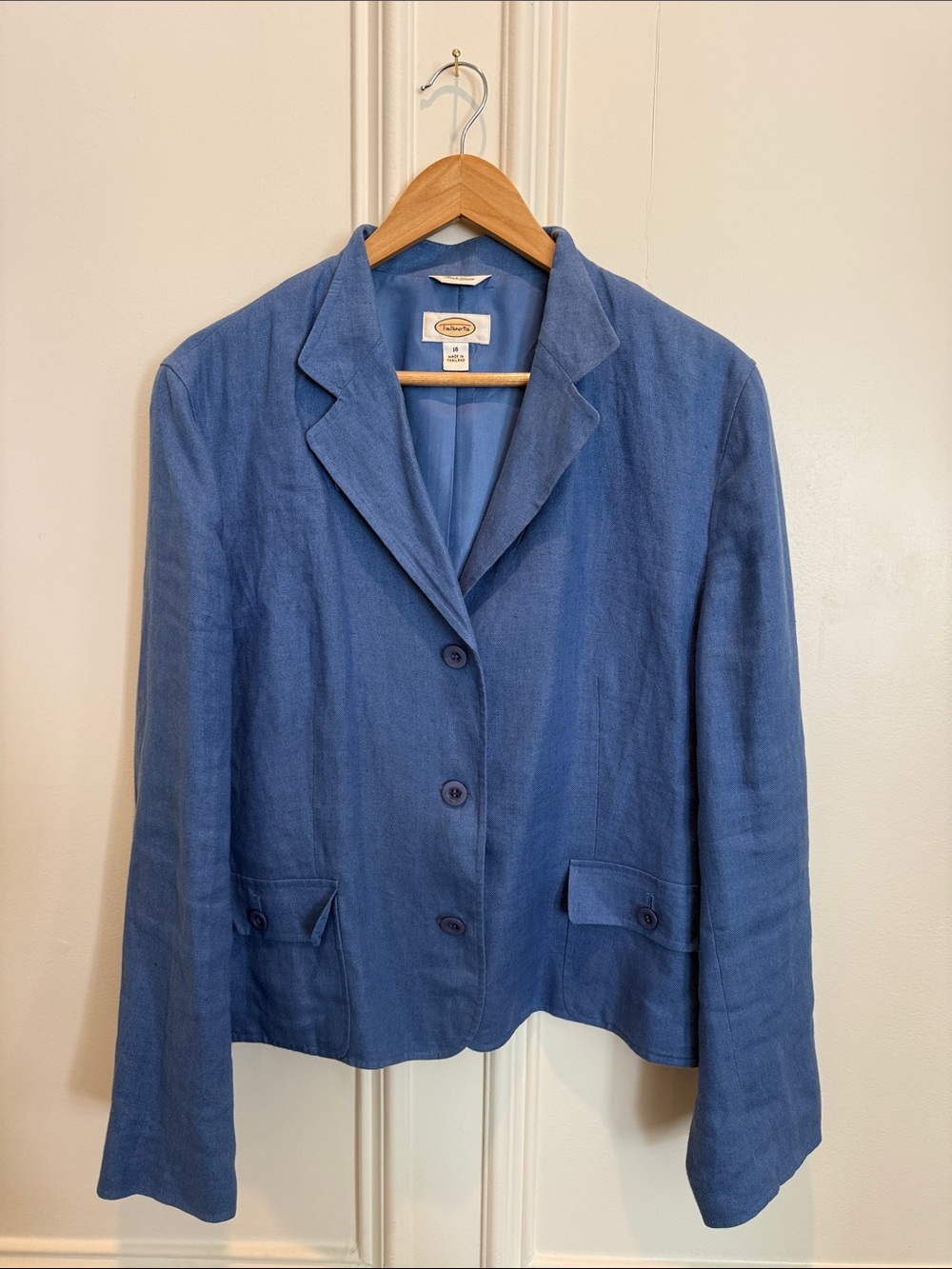 Talbots Blue Irish Linen Blend Single-Breasted Blazer